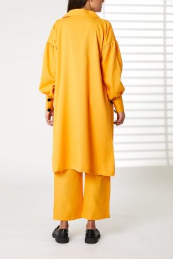 MOIRRTW2316 3 Yellow Mid Length Barbie Crepe Trench Coat Set
