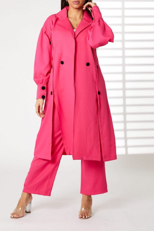 Pink Mid Length Barbie Crepe Trench Coat Set