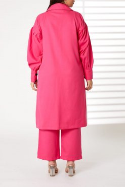 MOIRRTW2315 3 Pink Mid Length Barbie Crepe Trench Coat Set