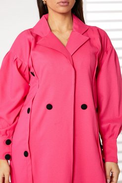 MOIRRTW2315 2 Pink Mid Length Barbie Crepe Trench Coat Set