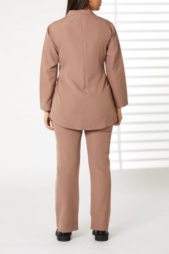 MOIRRTW2313 3 Rosy Brown Barbie Crepe Fabric Blazer and Pants Set