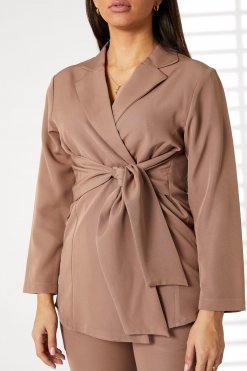 MOIRRTW2313 2 Rosy Brown Barbie Crepe Fabric Blazer and Pants Set