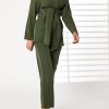 MOIRRTW2312 Green Barbie Crepe Fabric Blazer and Pants Set