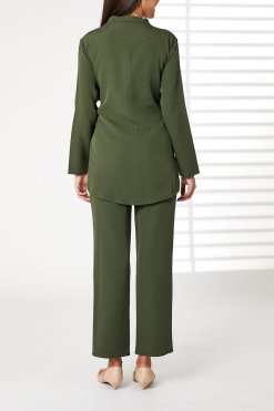 MOIRRTW2312 3 Green Barbie Crepe Fabric Blazer and Pants Set