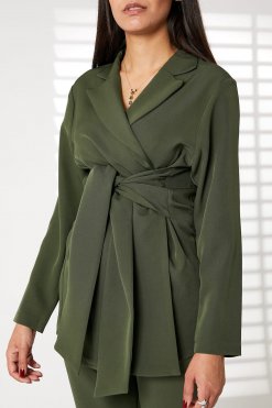 MOIRRTW2312 2 Green Barbie Crepe Fabric Blazer and Pants Set