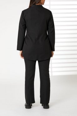MOIRRTW2311 3 Black Barbie Crepe Fabric Blazer and Pants Set
