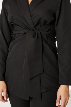 MOIRRTW2311 2 Black Barbie Crepe Fabric Blazer and Pants Set