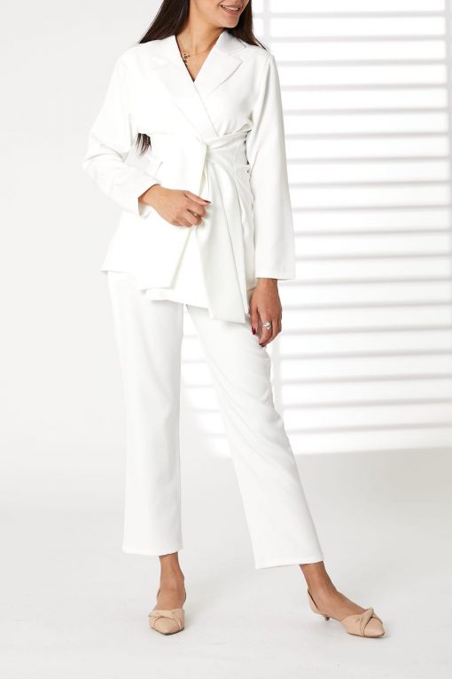 White Barbie Crepe Fabric Blazer and Pants Set