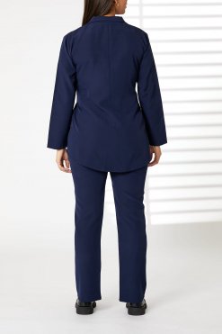 MOIRRTW2309 3 Navy Barbie Crepe Fabric Blazer and Pants Set