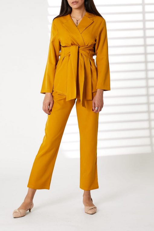 Yellow Barbie Crepe Fabric Blazer and Pants Set