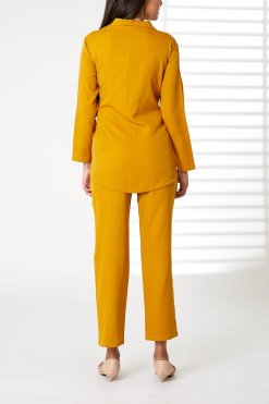 MOIRRTW2307 3 Yellow Barbie Crepe Fabric Blazer and Pants Set