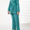MOIRRTW2303 Teal Blue Barbie Crepe Fabric Blazer And Pants Set