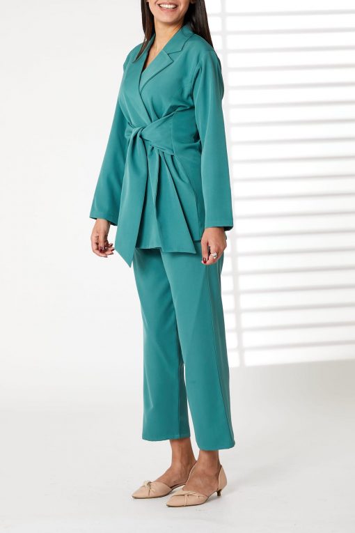 Teal Blue Barbie Crepe Fabric Blazer And Pants Set