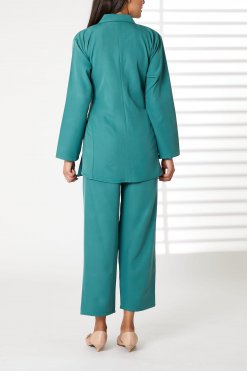 MOIRRTW2303 3 Teal Blue Barbie Crepe Fabric Blazer And Pants Set