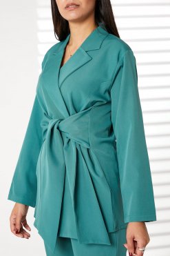 MOIRRTW2303 2 Teal Blue Barbie Crepe Fabric Blazer And Pants Set
