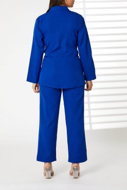 MOIRRTW2302 3 Blue Barbie Crepe Fabric Blazer and Pants Set