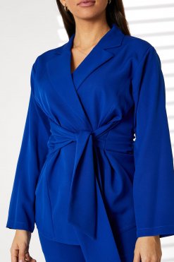 MOIRRTW2302 2 Blue Barbie Crepe Fabric Blazer and Pants Set