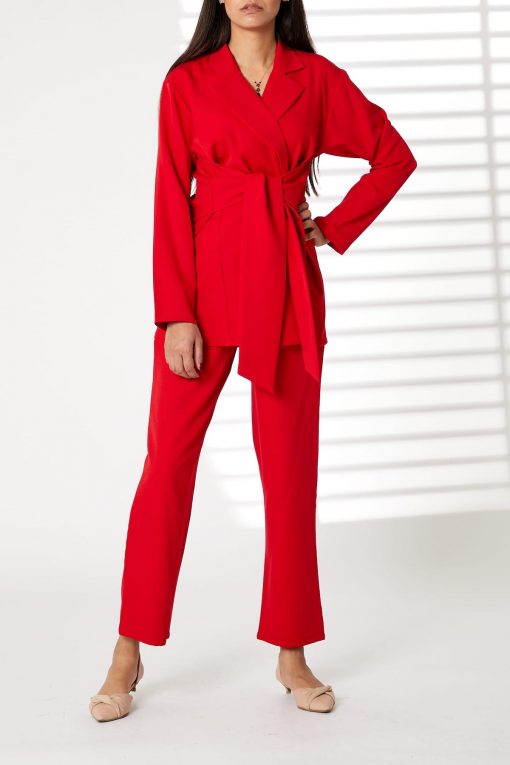 Red Barbie Crepe Fabric Blazer and Pants Set