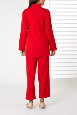 MOIRRTW2301 3 Red Barbie Crepe Fabric Blazer and Pants Set