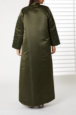 MOIRR23105 3 Green Bridal Satin Embroidery on sleeves With Mandarin Collar