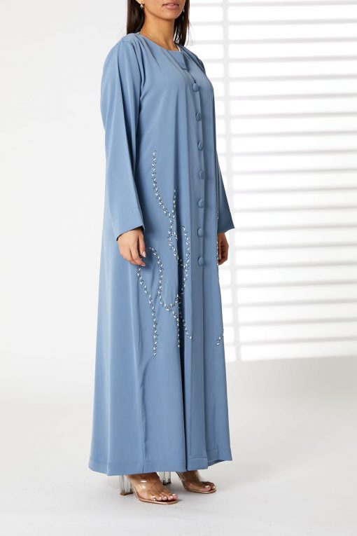 Blue Front Embroidered Nida Open Abaya