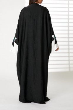 MOIRR23103 3 Harir Maqsood Black Bisht Geometrical Embroidery Abaya