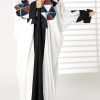 MOIRR23102 Harir Maqsood White Bisht Geometrical Embroidery Abaya