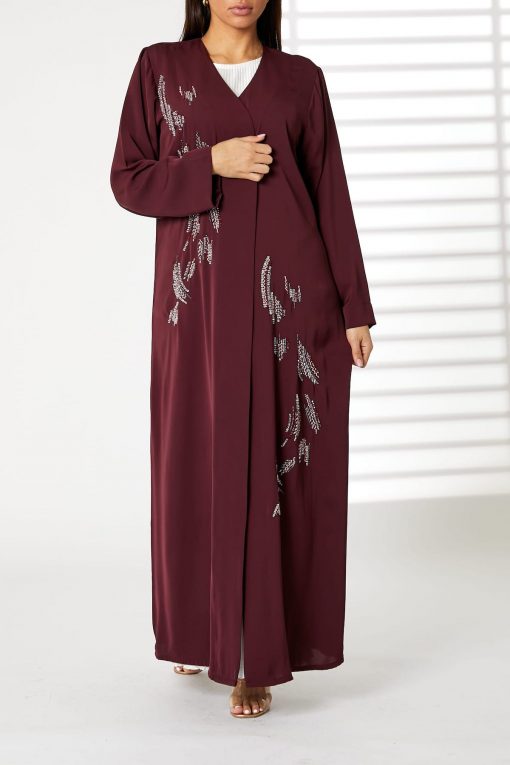 Maroon Nida Embroidered Open Abaya