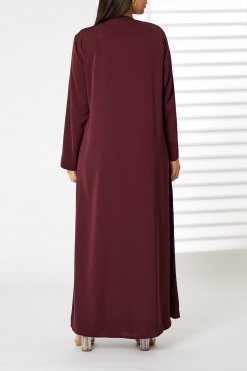 MOIRR23100 3 Maroon Nida Embroidered Open Abaya