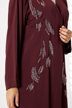 MOIRR23100 2 Maroon Nida Embroidered Open Abaya