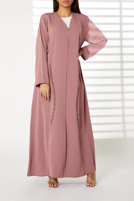 Maroon Nida Embroidered Open Abaya