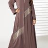 MOIRR2398 Brown Nida Embellished Abaya