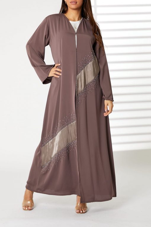 Brown Nida Embellished Abaya