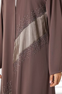 MOIRR2398 2 Brown Nida Embellished Abaya
