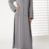 Grey Nida Open Front Embroidered Abaya