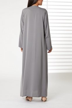 MOIRR2397 3 Grey Nida Open Front Embroidered Abaya