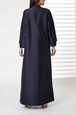 MOIRR2396 3 Navy Bridal Satin Embroidered Open Abaya