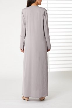 MOIRR2394 3 Grey Nida Embroidered V-Neck Open Abaya