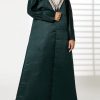 MOIRR2391 Green Bridal Satin Abaya with Contrast Lace on Lapel Collar