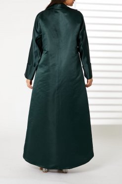 MOIRR2391 3 Green Bridal Satin Abaya with Contrast Lace on Lapel Collar