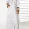 MOIRR2390 Grey Lapel Collar Bridal Satin Abaya with Pockets