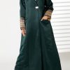 MOIRR2389 Green Lapel Collar Bridal Satin Abaya with Pockets