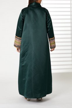 MOIRR2389 3 Green Lapel Collar Bridal Satin Abaya with Pockets
