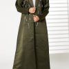 Green Lapel Collar Bridal Satin Embroidered Abaya