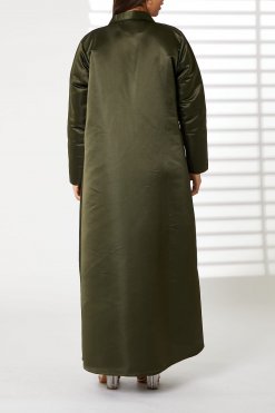 MOIRR2388 3 Green Lapel Collar Bridal Satin Embroidered Abaya