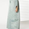 MOIRR2386 Greenish Cyan Bridal Satin Embroidered Open Abaya