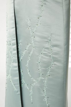 MOIRR2386 2 Greenish Cyan Bridal Satin Embroidered Open Abaya