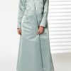 MOIRR2385 Greenish Cyan Lapel Collar Bridal Satin Embroidered Abaya
