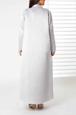 MOIRR2384 3 Grey Lapel Collar Bridal Satin Embroidered Abaya