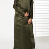 MOIRR2381 Green Bridal Satin V-Neck Bead Work Abaya